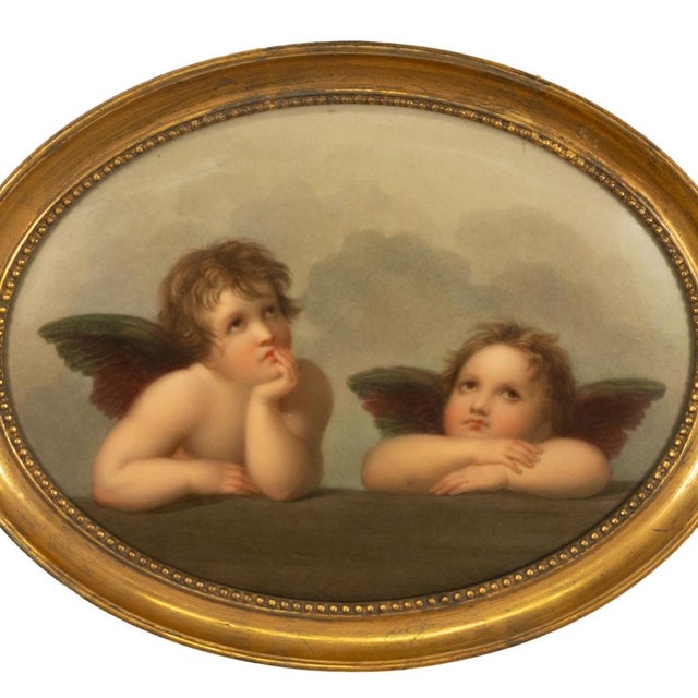 A large and beautifully painted antique 19th century genuine KPM Berlin porcelain plaque, depicting two angels or putti,...