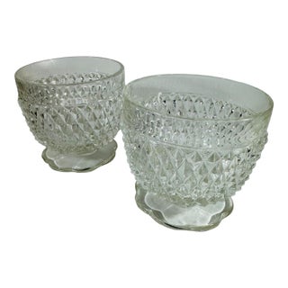 Set of Two 1970s Clear Indiana Glass Pattern Tierra Votive Candle Holders For Sale