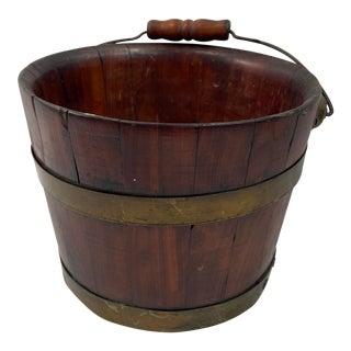 Vintage Wood and Brass Banded Bucket For Sale