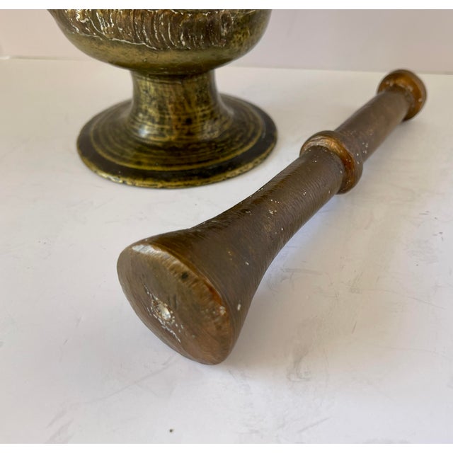 Antique Solid Brass Mortar and Pestle For Sale - Image 4 of 8