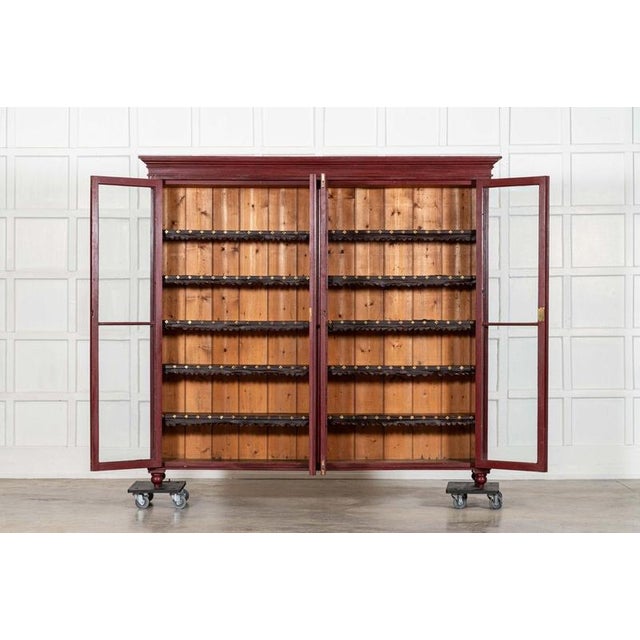 circa 1880 Large English 19thC Painted Glazed Pine W201 x D33.5 x H185 cm Internal shelf depth 22.5 cm Weight 90Kg