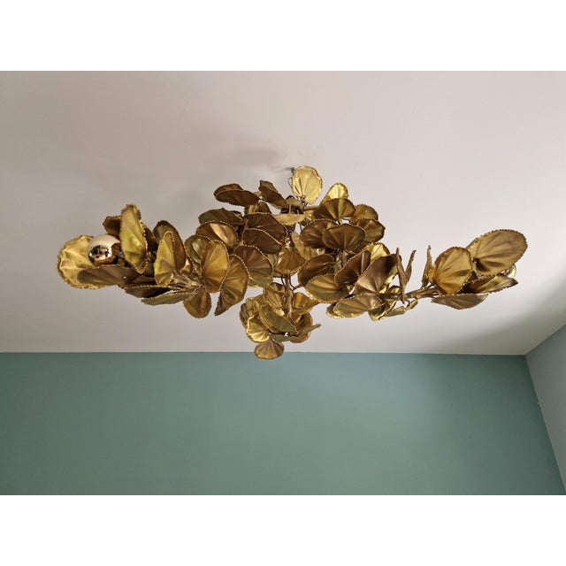 Mid-Century Modern Large Brutalist Brass Chandelier with Floral Decoration, 1970s For Sale - Image 3 of 18