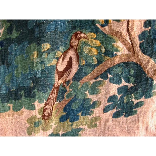 Textile French Aubusson Tapestry Verdure Two Magpies in a Tree 18 Century For Sale - Image 7 of 12