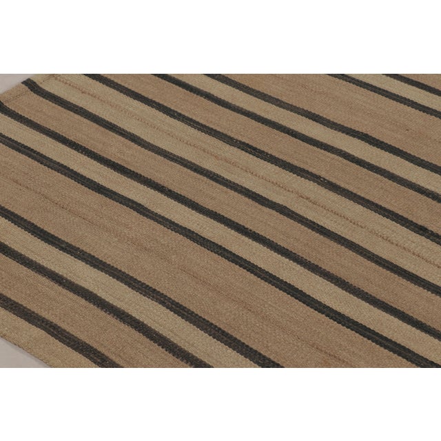 Tribal Vintage Bidjar Persian Kilim, Tribal Rug in Brown Stripes For Sale - Image 3 of 7