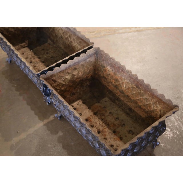 Black Pair of 19th Century French Polished Iron Jardinières With Basket Weave Decor For Sale - Image 8 of 11