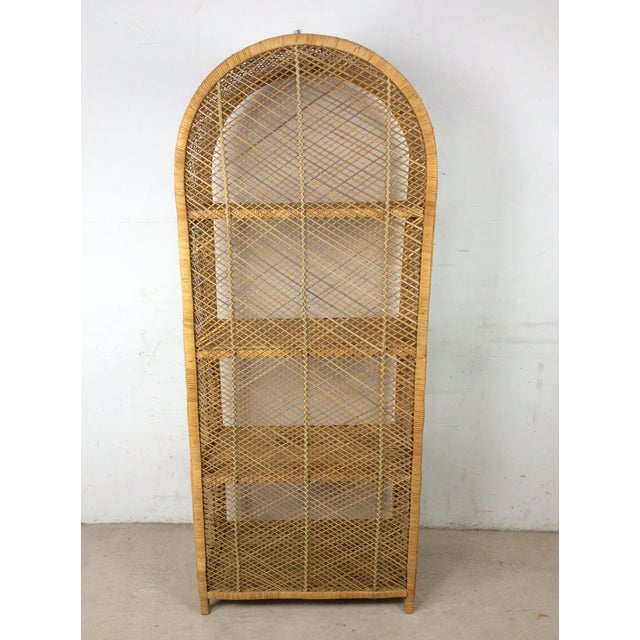 Vintage Boho Chic Rattan Shelving Unit With Arched Top For Sale - Image 10 of 10