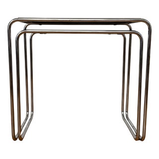Bauhaus Chrome Nesting Tables B9, Marcel Breuer-Thonet Licensed Music Player attributed to Marcel Breuer, 1930, Set of 2 For Sale
