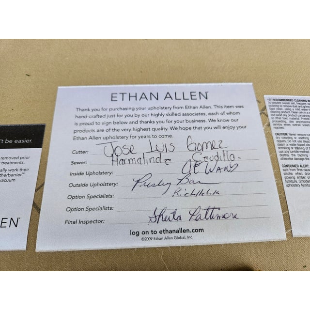 Ethan Allen Tan Rolled Arm Down Filled Loveseat For Sale - Image 16 of 17