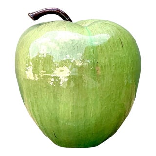 Vintage Monumental Green Ceramic Apple Sculpture For Sale