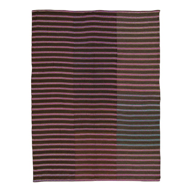 Vintage Panelled Kilim Wool Rug With Pink Stripes by Rug & Kilim, 1950-1959 For Sale