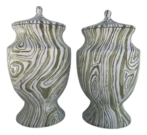 Hand Painted Faux Boix Jars a Pair