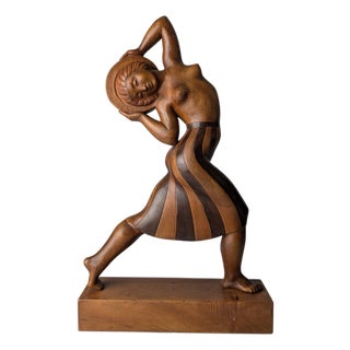 Jens Jacob Bregnø, Art Deco Carved Sculpture, 1900s, Wood For Sale