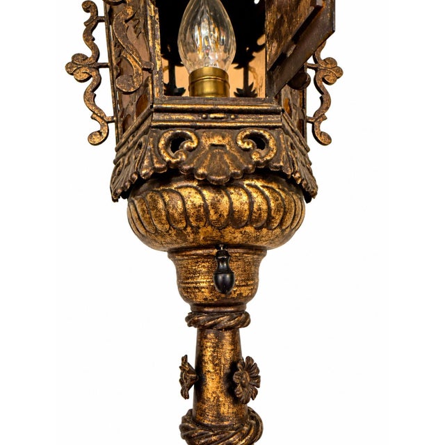 Mediterranean Vintage Italian Renaissance Revival Gilt-Metal and Iron Floor Lanterns — Matching Pair, 76 Inches Tall For Sale - Image 3 of 11