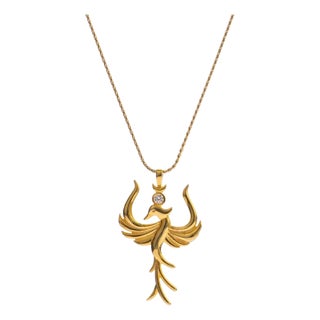 Rising Phoenix Diamond Gold Necklace For Sale