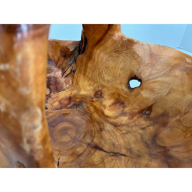 Vintage Hand-Carved Burl Wood Bowl – Large Organic Basket-Style Decorative Centerpiece For Sale - Image 6 of 11