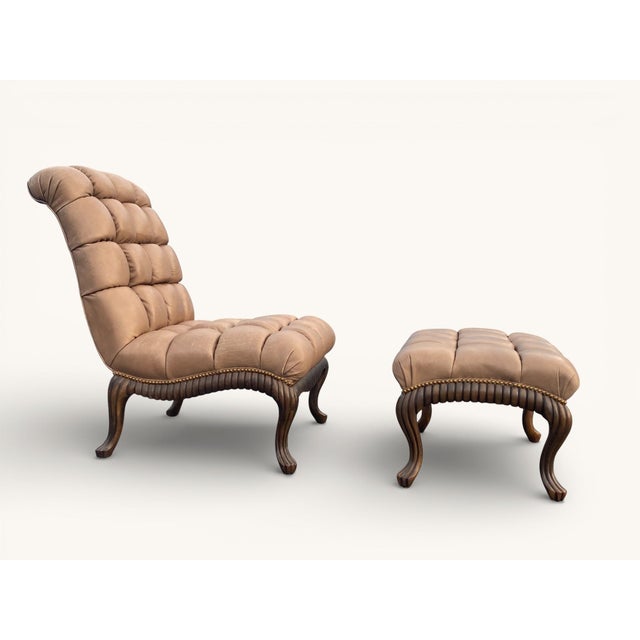 Late 20th Century Tufted Cognac Leather Lounge Chair and Ottoman by Century - Hickory, North Carolina For Sale - Image 9 of 14