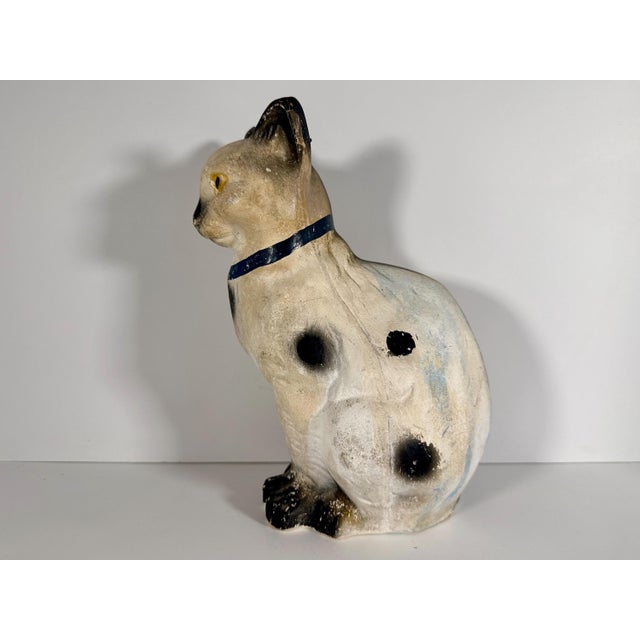 Folk Art Antique Folk Art Chalkware Spotted Tabby Cat Figurine For Sale - Image 3 of 10
