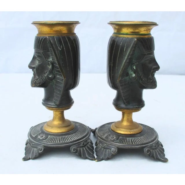 Bronze Egyptian Revival Bronze Candlesticks - a Pair For Sale - Image 8 of 9