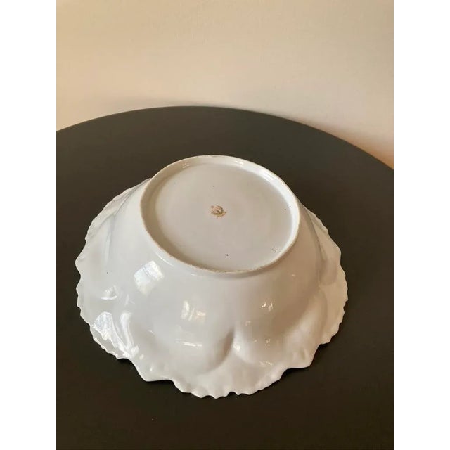 Early 20th Century German White and Rose Porcelain Serving Bowl by Prussia- Large For Sale - Image 4 of 12