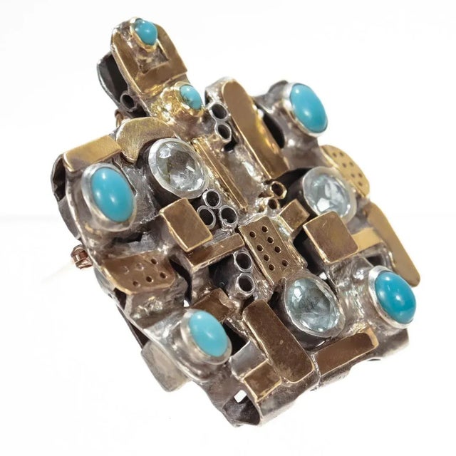 Vintage Signed Modernist 1970's Gold, Silver, & Gemstone Necklace/Brooch by Resia Schor For Sale In Philadelphia - Image 6 of 12