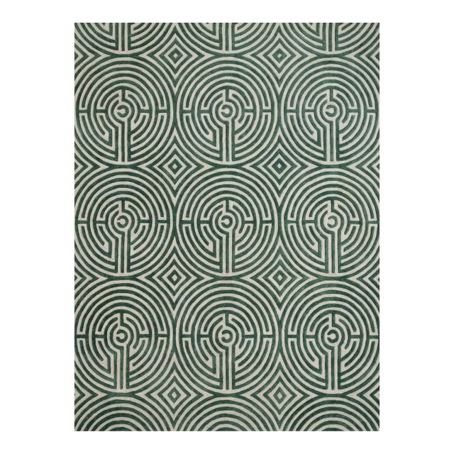 Lucca Hand-Tufted Maze Rug, Boxwood Green, 4x6 For Sale
