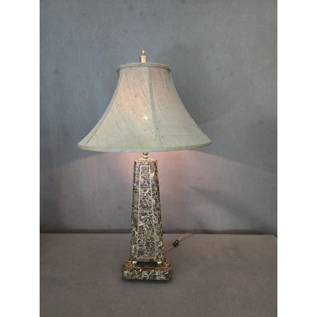 1940s Triangular Marble and Brass Table Lamps - a Pair For Sale - Image 4 of 9