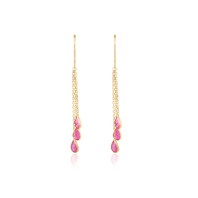 Modern Three Layered Ruby Drop Earrings in 18k Solid Gold- A Pair For Sale - Image 3 of 11