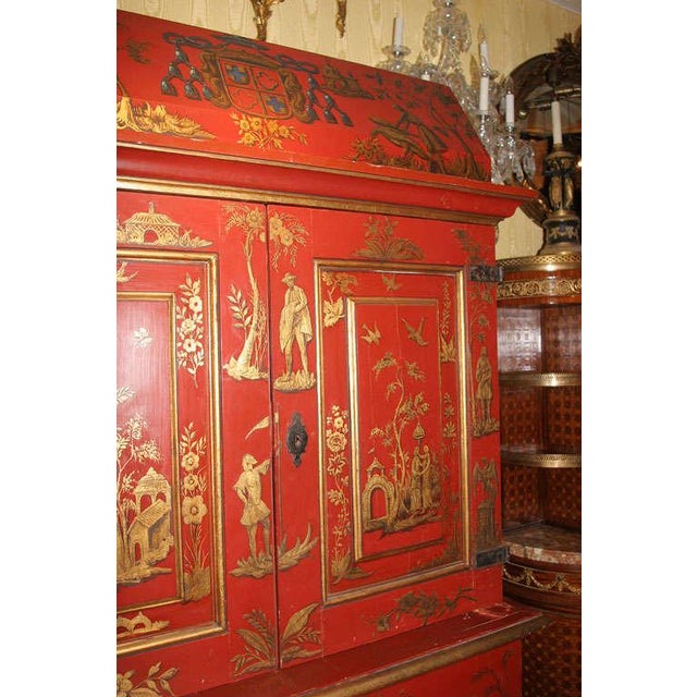 1930s Chinoiserie Red and Gilt Painted Tall Bookcase For Sale - Image 5 of 10
