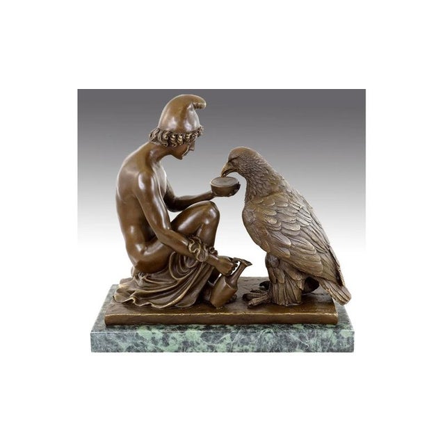 Neo-Classical Nude Bronze Sculpture of Ganymede and Zeus' Eagle For Sale - Image 8 of 9