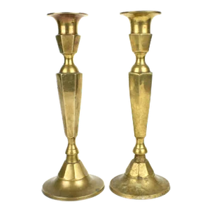 Mid 20th Century Solid Brass Candlestick Candle Holders- Set of 2