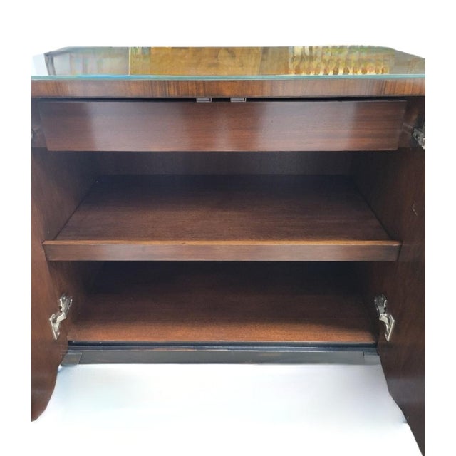 Chocolate Vintage Baker Style Dark Espresso Fluted Wood Glass Top Side Buffet Storage Cabinet For Sale - Image 8 of 9