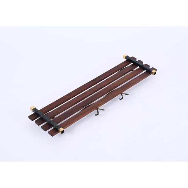 Italian Coat Rack in Teak, Brass and Black Enameled Iron, Italy, 1960s For Sale - Image 10 of 17