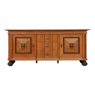 Art Deco Brutalist Belgian Sideboard in Oak and Brass Details, 1940s For Sale