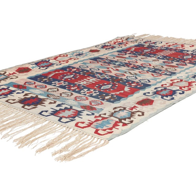 ​78644 Vintage Turkish Kilim Silk Rug, 03'07 x 05'03​. Boho chic meets patriotic flair in this handwoven Turkish kilim...