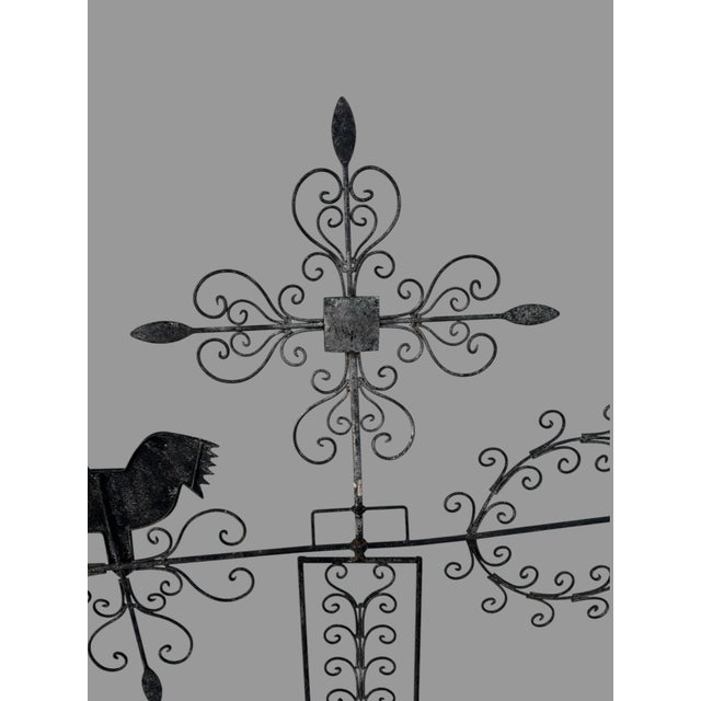 Metal Mid 20th Century Primitive Country Folk Art Twisted Metal Directional Weathervane with Figural Chicken For Sale - Image 7 of 12