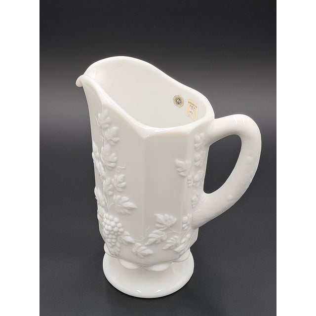 1950s Vintage Westmoreland Milk Glass Paneled Pitcher With Grapevine Design For Sale - Image 5 of 8