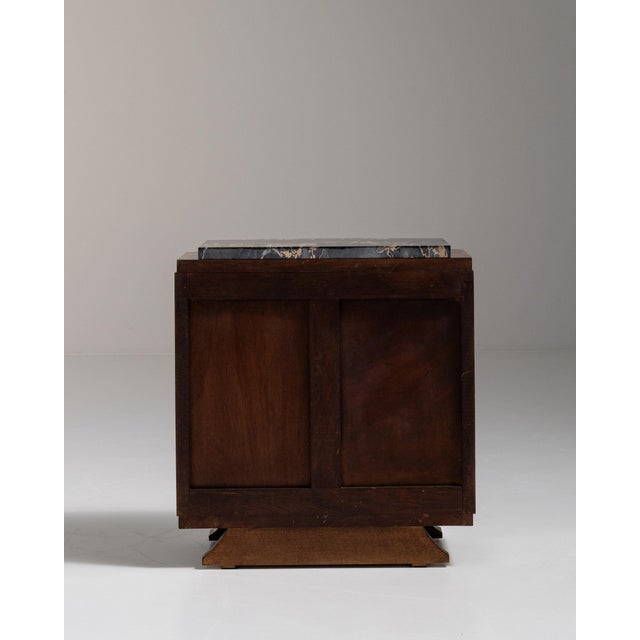 1930-1939 France Rich Walnut Brown Art Deco Marble-Top Bar Cabinet For Sale - Image 10 of 11