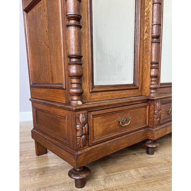 Antique French Carved Oak 3-Door Armoire For Sale - Image 4 of 18