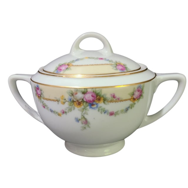 Pink Vintage Fine Porcelain Hand Painted Floral Tk Thun Bohemia Sugar Bowl For Sale - Image 8 of 8