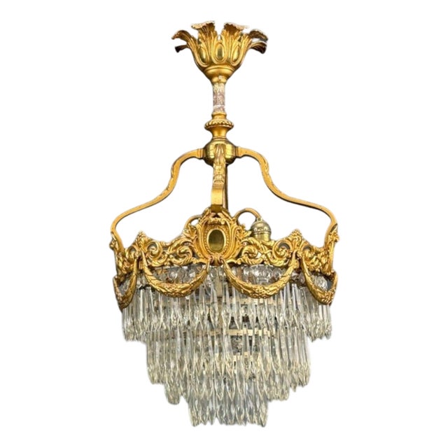 French Louis Xvi, Chandelier, Dore Bronze, Crystal, France, 19th Century For Sale