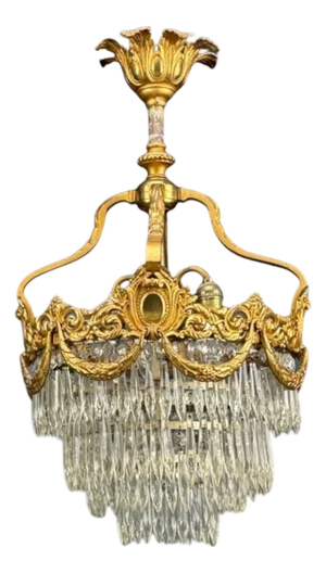 French Louis Xvi, Chandelier, Dore Bronze, Crystal, France, 19th Century