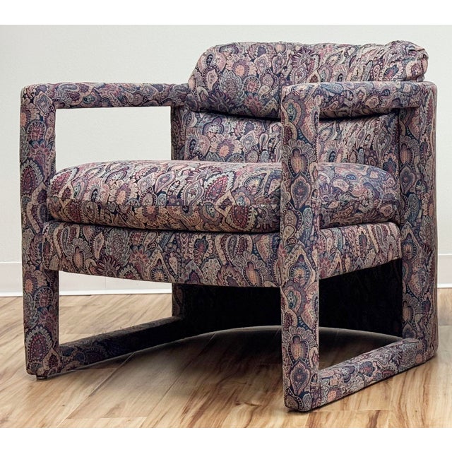 Violet Vintage Damask Upholstery Rounded Back Parsons Chair For Sale - Image 8 of 14