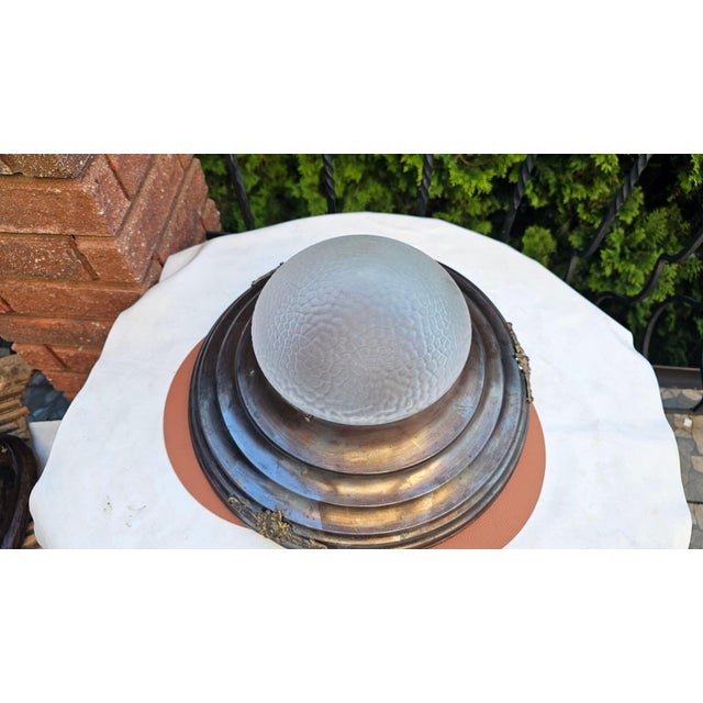 Vintage Art Deco Brass Ceiling Lamp, 1920s For Sale - Image 4 of 5