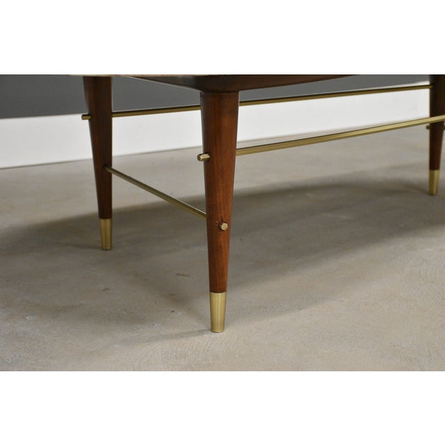1960s Refinished Cherry Pink Marble and Brass Coffee Table For Sale - Image 9 of 11