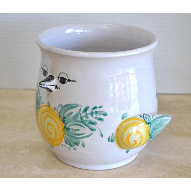 Mid-Century Modern 1980s Bjorn Wiinblad Ceramic Hand-Painted Bird Face Wings Tail Vase Bowl Denmark For Sale - Image 3 of 12