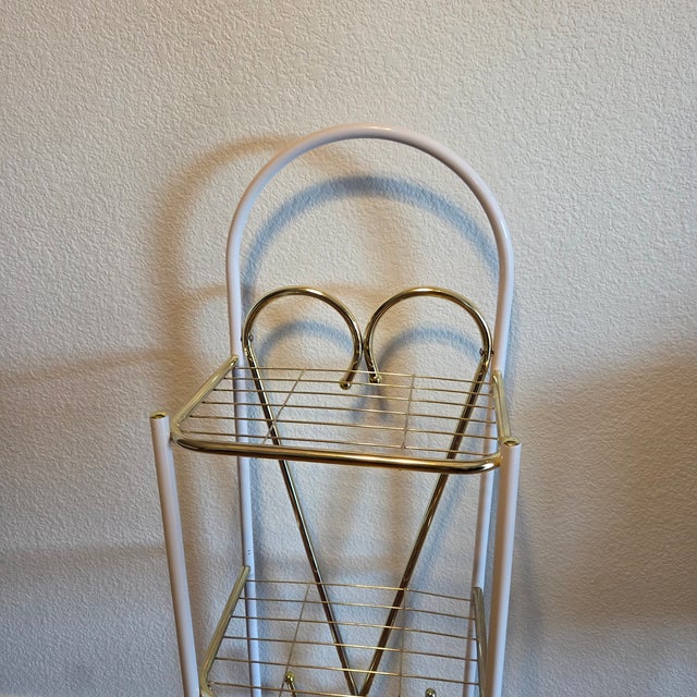 Metal Vintage White & Gold Metal Three-Tier Heart Scroll Plant Stand For Sale - Image 7 of 8