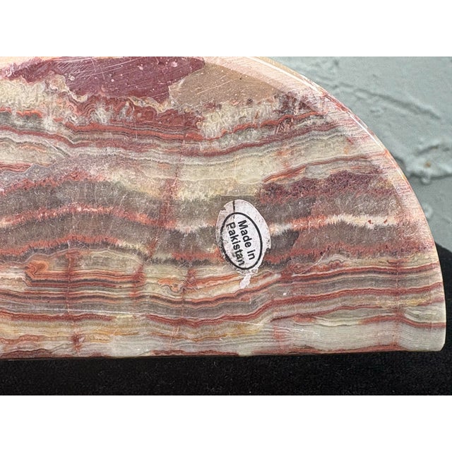 Vintage Banded Onyx Marble Bookends – Sculptural Stone Pair For Sale - Image 10 of 12