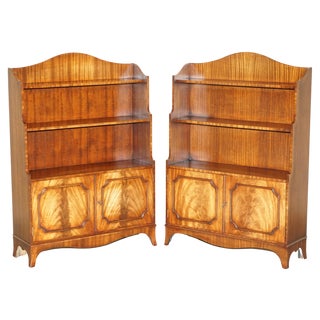 Flamed Hardwood Dwarf Waterfall Open Bookcases, 1950, Set of 2 For Sale