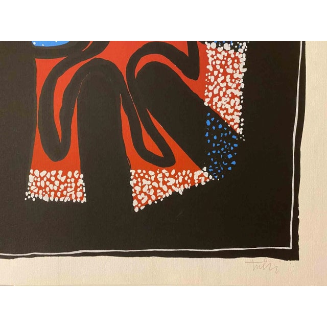 Abstract composition is a colored screen print on paper, realized in the 1970s by the Italian artist Wladimiro Tulli....