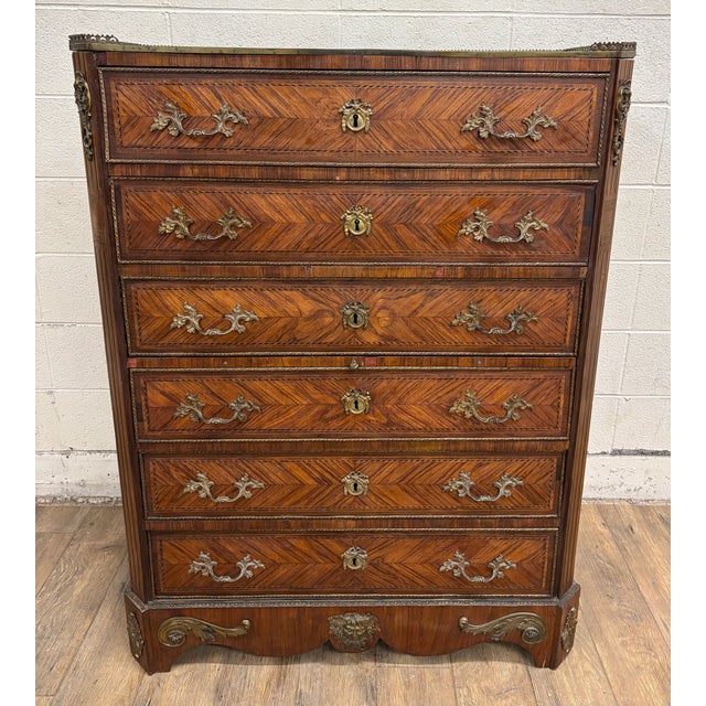 Vintage Kingwood Revival French Louis XV Style Executive Semainier Chest Commode For Sale - Image 4 of 17